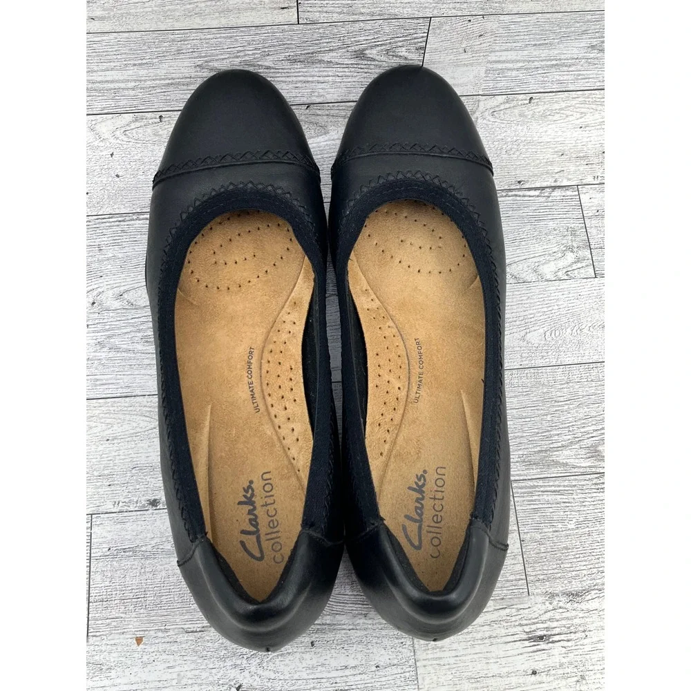 Clarks Collection‎ Ultimate Comfort Black Leather Flats Shoes Women Size 9.5 M